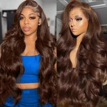 Peruca frontal de renda QBRVP Chocolate Brown Human Hair 30"