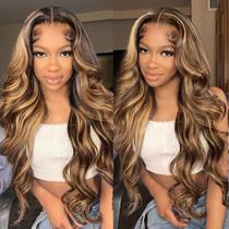 Peruca frontal de renda QUANDIAN de 28 polegadas Body Wave 180% de densidade P4/27