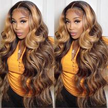 Peruca frontal de renda QUANDIAN Highlight Ombre Human Hair 180% de densidade