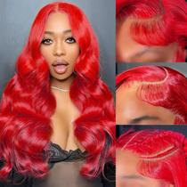 Peruca frontal de renda Ruaswey Red Human Hair Body Wave 20cm
