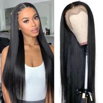 Peruca Frontal de Renda Sintética 13x4 - Cabelo Encaracolado e Liso - Alta Qualidade
