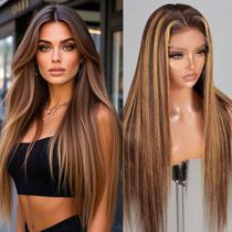 Peruca frontal de renda sintética Amarlis Glueless 13x6 66cm marrom