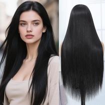 Peruca frontal de renda sintética Amarlis Glueless 13x6 66cm preta