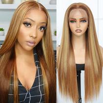 Peruca frontal de renda sintética Amarlis Honey Blonde 66cm para mulheres