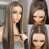 Peruca frontal de renda sintética com destaque BLL Honey Blonde 26"