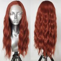 Peruca frontal de renda sintética ELESTY Auburn Red Loose Wave 60cm