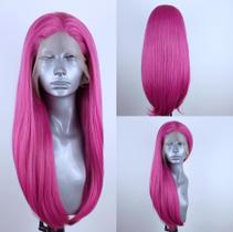 Peruca frontal de renda sintética ELESTY Pink Long Straight 60cm