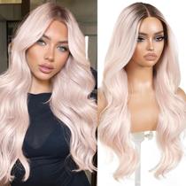 Peruca frontal de renda sintética ENCOUNTERU Wear and Go Pink 26"