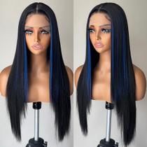 Peruca frontal de renda sintética FABÉLLE Blue Highlight 66 cm de comprimento Peruca frontal de renda sintética FABÉLLE Blue Highlight 66 cm de comprimento