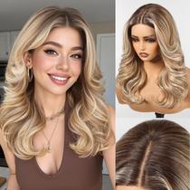 Peruca frontal de renda sintética HAIRCUBE sem cola, marrom ombre de 18 polegadas Peruca frontal de renda sintética HAIRCUBE sem cola, marrom ombre de 18 polegadas