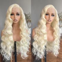 Peruca frontal de renda sintética LOLYDEER 32cm Blonde Loose Wave