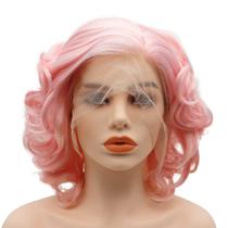Peruca frontal de renda sintética LUSHY BEAUTY Wavy Short 25 cm rosa