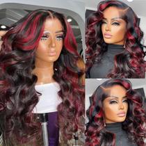 Peruca frontal de renda sintética Missyvan Red Body Wave 70cm