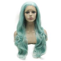 Peruca frontal de renda sintética MX angel Long Wavy Light Blue 66cm
