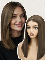 Peruca frontal de renda sintética NOSTALGIA Brown Highlight Bob 35cm