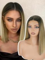 Peruca frontal de renda sintética NOSTALGIA Ombre Blonde 35cm para mulheres