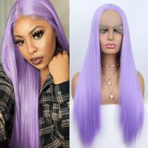 Peruca frontal de renda sintética Phayre Purple Long Straight Hair