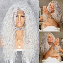 Peruca frontal de renda sintética SAPPHIREWIGS Curly White Grey 60