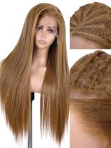 Peruca frontal de renda sintética WIGNEE 13x6 28cm marrom misto