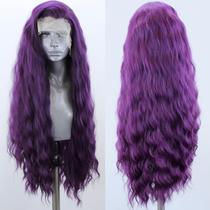 Peruca frontal de renda sintética WXHWCX Purple Loose Wave 24 polegadas
