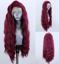 Peruca frontal de renda sintética WXHWCX Wine Red Loose Wave 22 polegadas Peruca frontal de renda sintética WXHWCX Wine Red Loose Wave 22 polegadas
