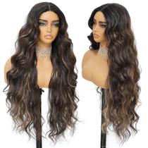 Peruca frontal de renda sintética XCHJH Highlight Brown com 30 cm de comprimento