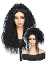 Peruca frontal de renda sintética YKHJH Black Curly 66cm com cabelo de bebê Peruca frontal de renda sintética YKHJH Black Curly 66cm com cabelo de bebê