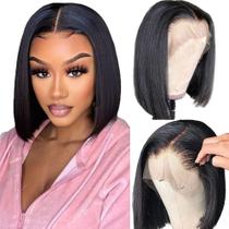 Peruca frontal de renda SUNKASA, cabelo liso de 10 polegadas e 200% de densidade