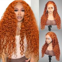 Peruca frontal de renda Tailsmart Ginger Deep Wave 66 cm de cabelo humano Peruca frontal de renda Tailsmart Ginger Deep Wave 66 cm de cabelo humano