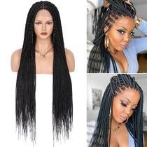 Peruca frontal de renda trançada Fecihor Knotless Box Braid 36" preta Peruca frontal de renda trançada Fecihor Knotless Box Braid 36" preta