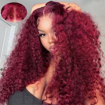 Peruca frontal de renda V SHOW 99J Burgundy Human Hair 18"