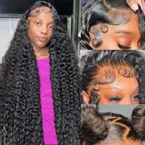 Peruca Frontal de Renda Water Wave - 32 Polegadas, 180% de Densidade, Cabelo Humano