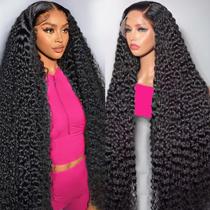 Peruca Frontal de Renda Xhisae Deep Wave 76cm - Cabelo Humano com 200% de Densidade