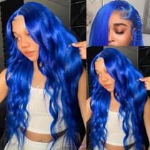 Peruca frontal de renda XIAPAY Blue Human Hair Body Wave 50cm