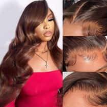 Peruca Frontal de Renda Yumkot - Castanho Chocolate Body Wave 66cm - 180% de Densidade