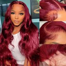 Peruca frontal de renda ZGWG 13x6 Burgundy Body Wave 24" 180% de densidade Peruca frontal de renda ZGWG 13x6 Burgundy Body Wave 24" 180% de densidade