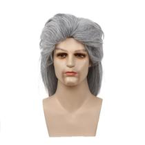 Peruca genérica cinza longa reta sintética de 60 cm para homens