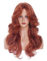 Peruca Gerulyss Long Copper Red Wavy para mulheres com franja