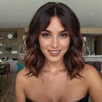 Peruca Getshow Short Brown com destaques Bob para mulheres