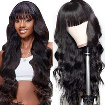 Peruca Glowig Body Wave com franja, 100% cabelo humano, 18"