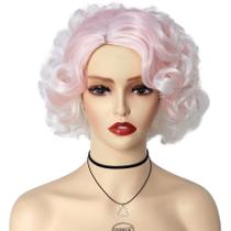 Peruca GNIMEGIL rosa pálido, cabelo curto encaracolado, branca, ombre, feminina
