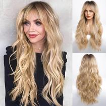 Peruca HAIRCUBE Blonde longa encaracolada com franja Dark Root Heat Resist