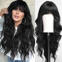 Peruca HAIRCUBE preta longa encaracolada com franja para mulheres Peruca HAIRCUBE preta longa encaracolada com franja para mulheres