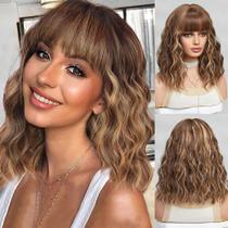 Peruca Haoland curta marrom loira na altura dos ombros Bob Curly