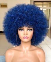 Peruca HIHOO curta afro com franja para mulheres negras, azul, 25 cm