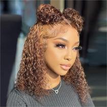 Peruca HIRIREMY Curly Bob Human Hair Deep Wave 35 cm 13x4 HD Lace