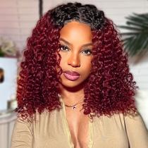 Peruca HIRIREMY Ombre 1B/99J Burgundy Deep Wave BOB Lace Front Peruca HIRIREMY Ombre 1B/99J Burgundy Deep Wave BOB Lace Front