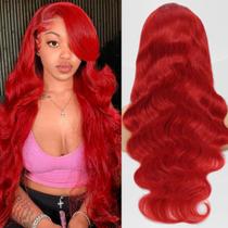Peruca Hiyoker Red Human Hair 200 Density 60 cm com renda frontal