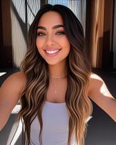 Peruca HMHIFI, longa, ondulada, marrom, loira, com destaques de 66 cm para mulheres