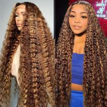Peruca Hoiloxa Ombre Lace Front Human Hair Deep Wave 60cm
